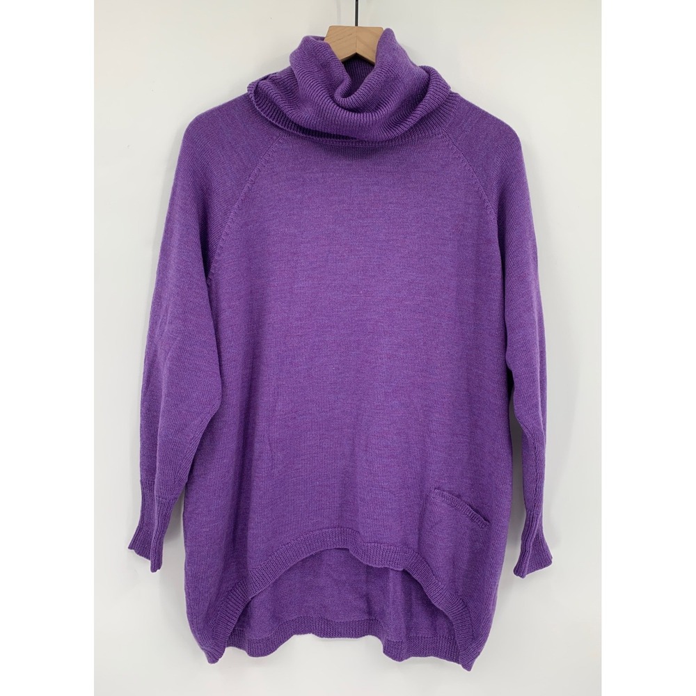 Eileen Fisher Sweater Womens XS Purple Turtleneck Merino Wool Oversized Pocket